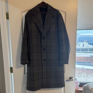 H&M Black and Gray Checkered Trench Coat